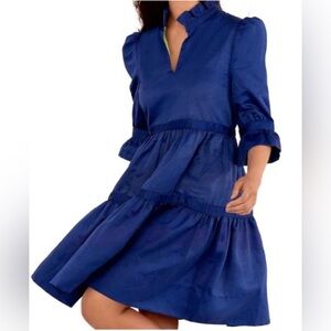 Gretchen Scott Navy Ruffle Tiered Dress Size M
